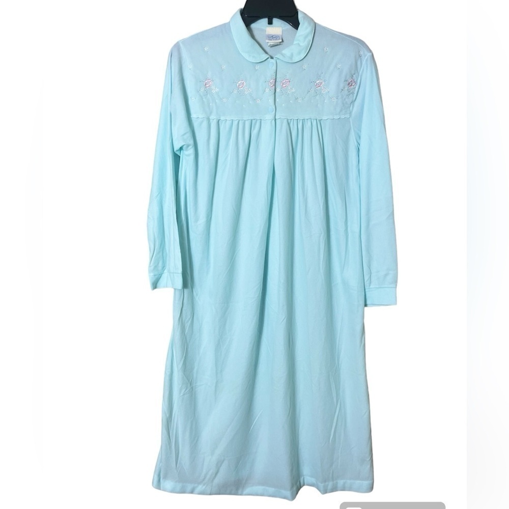 Katz 70’s Vintage Embroidered Flannel Long Sleeve Nightgown Housecoat Medium